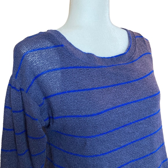 Anthropologie Postmark Latitudes navy royal blue striped peplum top sweater XS - Picture 4 of 16